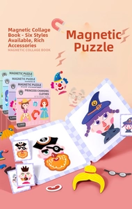 Dettaglio del libro puzzle magnetico per bambini con 22 accessori e pezzi di personaggi