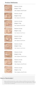 Detailed size and weight chart for colorful acrylic geometric bracelets in various shapes