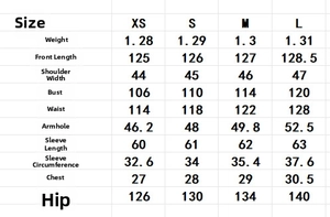 Detailed size guide table for long faux fur coat including length and shoulder measurements