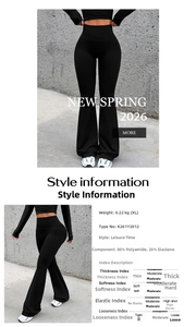Detail showing high-waist flared yoga pants specifications with 80% polyamide material fabric