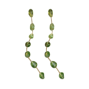 Vintage irregular green stone geometric tassel earrings with golden dangle design