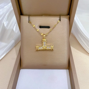 Luxury Cross Pendant Necklace Stainless Steel Chain With Copper Zircon Rhinestone Inlaid Gold Plated Dainty Jewelry