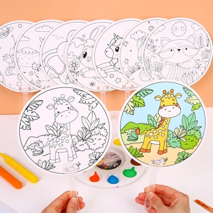 Kids DIY cartoon animal fans for coloring including giraffe and unicorn designs
