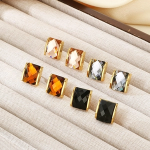 Elegant 18K gold plated square crystal earrings set in multiple colors for women