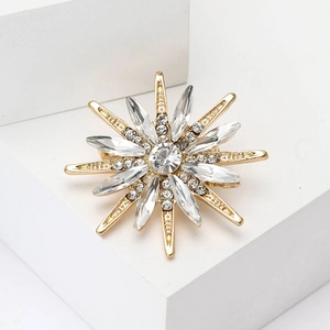Elegant gold eight-pointed star brooch with marquise crystals for women suits