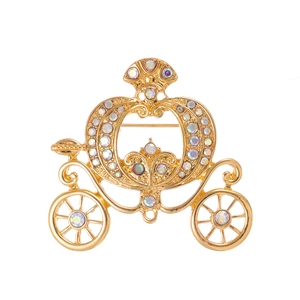 Vintage golden pumpkin carriage brooch with sparkling rhinestones for Halloween