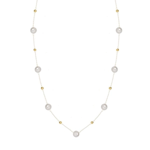 Elegant gold titanium steel chain necklace featuring white pearls and beads for women