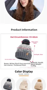 Detailed chart showing size and plush lining of women winter fleece knit beanie