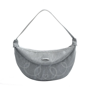 Borsa a tracolla chic grigio chiaro con trama marmorizzata e cuciture bianche a vista