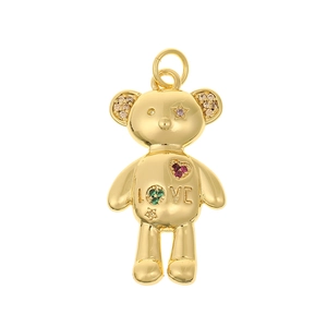 Golden bear pendant with colorful cubic zirconia and LOVE inscription on white background