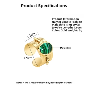 Detaillierte Größentabelle mit 1,2 cm Breite und 1,9 cm Innendurchmesser des Malachit-Rings