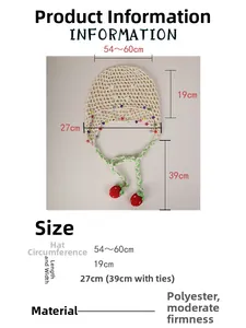 Size chart for hollow knit beanie with tassels, colorful beads and strawberry pendant