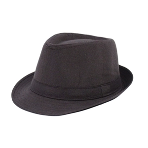 Classic dark charcoal gray fedora hat with matching decorative ribbon band