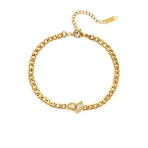 Chic 18k gold plated stainless steel curb chain bracelet with sparkling zircon stones