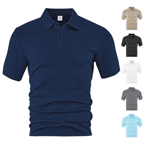 Short sleeve polo shirt for men in navy blue and multiple colors with jacquard fabric