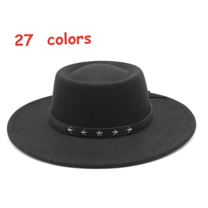 Vintage Flat Top Boater Hat For Women Men Wide Brim Cotton Blend Fedora With Star Rivets Retro British Style Fashion Accessory
