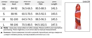 Size chart table for deep V-neck halter dress with detailed measurements in centimeters