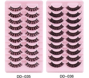 Detail view of DD-035 and DD-036 natural thick synthetic fiber false eyelashes set