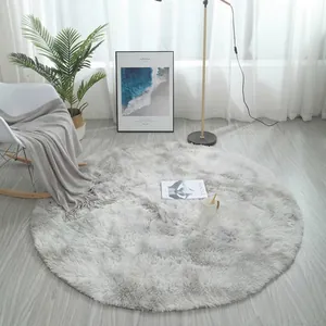 Modern light grey round plush area rug for living room with soft long hair texture