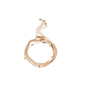 Three-piece golden layering bracelet set with cuban, snake and beaded metal chains