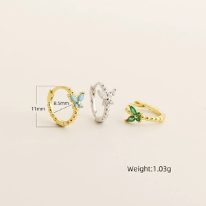 S925 silver butterfly huggie earrings with colorful zircons in gold and silver finish