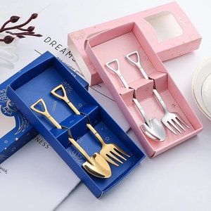 Creative Shovel Spoon And Fork Stainless Steel Spade Shape Dessert Cake Ice Cream Coffee Colorful Cutlery For Kids Gift