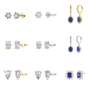 S925 Sterling Silver Stud Earrings set with high-grade zircon and blue gemstones