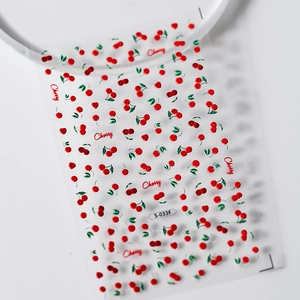 3D cherry pattern nail art stickers with red fruit and Cherry text model S-033F