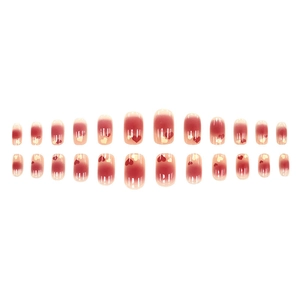 Lot de 24 faux ongles longs dégradés effet blush avec motifs de cœurs mignons