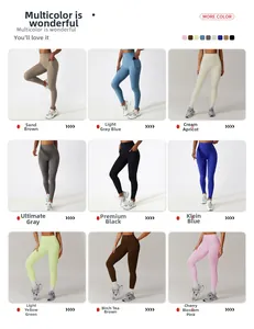 Detail view of high waist yoga pants featuring side pockets in nine vibrant colors