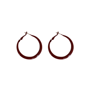 Retro deep red geometric circular hoop earrings with minimalist silver needle design