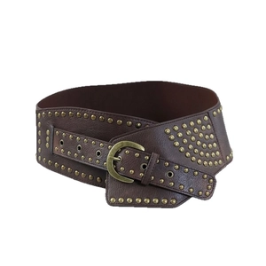 Gothic Punk Leder Taillengürtel mit Bronzenieten und Retro Metallschnalle für Damen