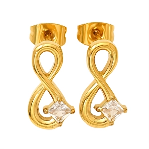 Boucles d'oreilles signe infini doré avec zircon cubique carré en acier inoxydable
