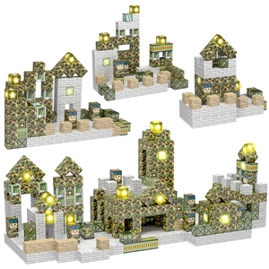 132PC light-up military building blocks set with camouflage bricks and glowing star pieces