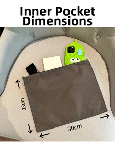 Detail view of the nylon organizer insert showing 30cm width and 23cm height dimensions