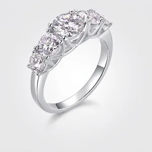 Luxury 925 Sterling Silver Moissanite Ring For Women Five Stone Anniversary Band Elegant Electroplated Jewelry