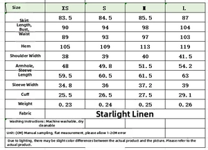 Tableau des tailles pour mini robe décontractée avec mesures de XS à L en centimètres