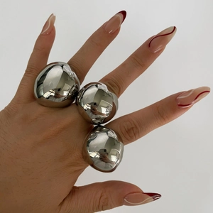 Polished silver oversized chunky sphere rings in high-quality stainless steel for women