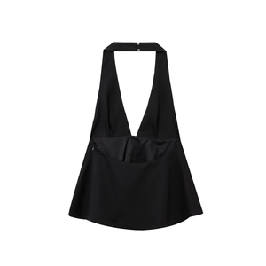 Haut licou noir minimaliste avec décolleté en V profond et dos nu élégant
