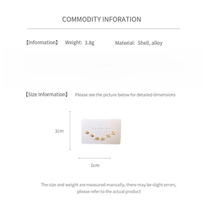 Detail view of heart and square shell stud earrings with 1cm size specifications