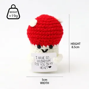 Handmade crochet red mushroom doll with heart message card for emotional support