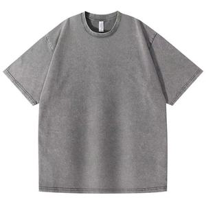 Oversized dark gray washed cotton t-shirt with high street vintage distressed texture
