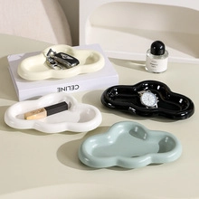 Cloud-shaped ceramic storage trays for jewelry in cream, white, black and grey-green