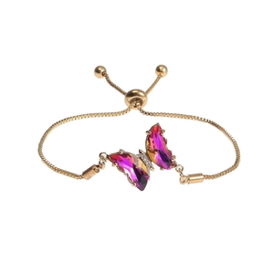 Detail of butterfly drawstring bracelet with gradient purple crystal and adjustable chain