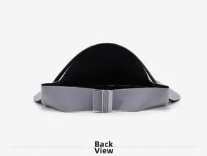 Detail view of the adjustable back buckle and texture of the dark grey sun visor hat
