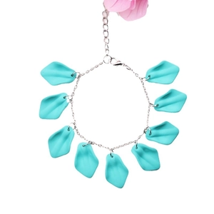 Bohemian style bracelet with turquoise flower petals and silver chain for women