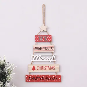 Wooden Christmas Tree Wall Hanging Decoration With Hemp Rope Star Topper Holiday Festive Sign Home Decor