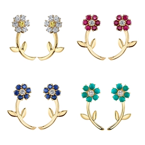 Flower Stud Earrings With 925 Sterling Silver Earring Post Copper Zircon Vintage Floral Jewelry For Women