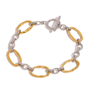 Two-tone gold and silver stainless steel chain bracelet with a classic OT toggle clasp