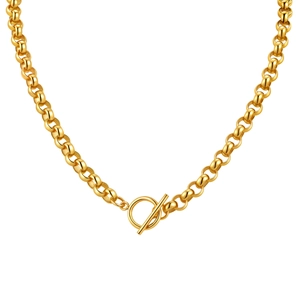 Elegant gold stainless steel Rolo necklace featuring a classic OT toggle clasp design